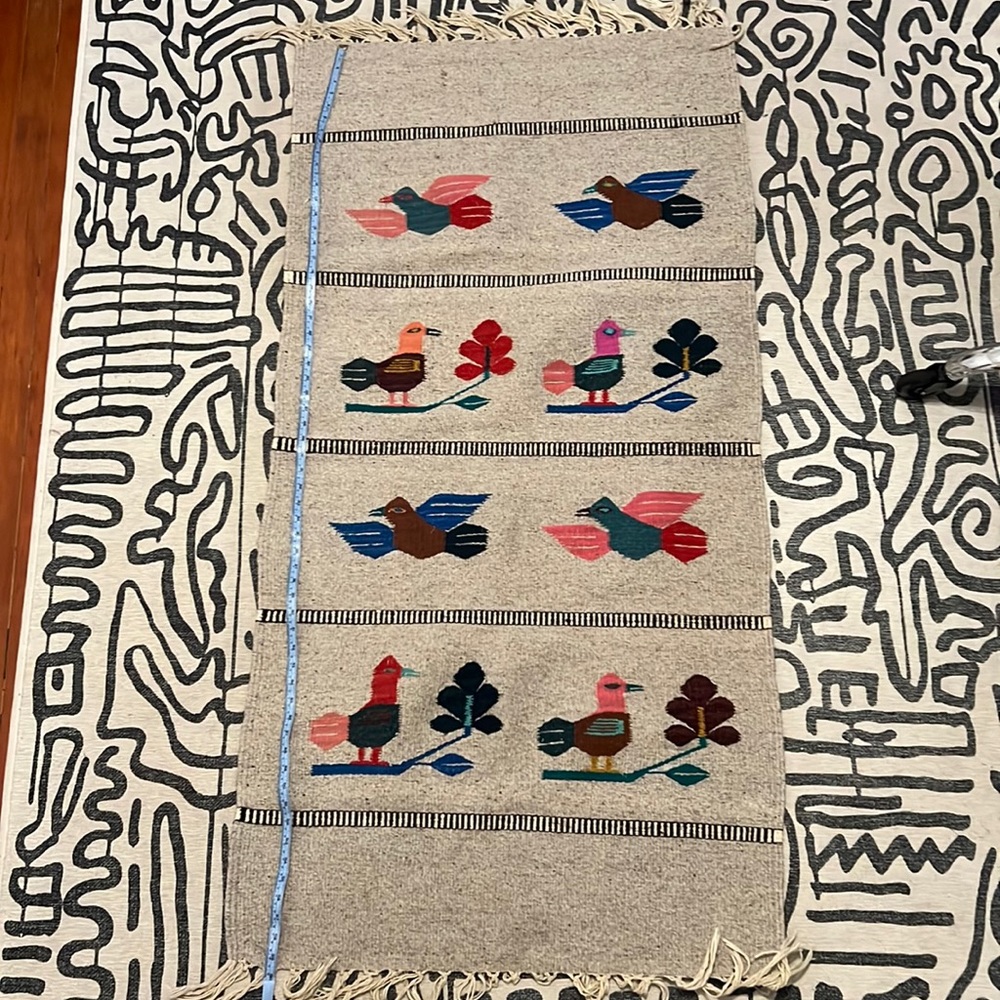 Woven bird themed saddle blanket 60” x 30” wall art